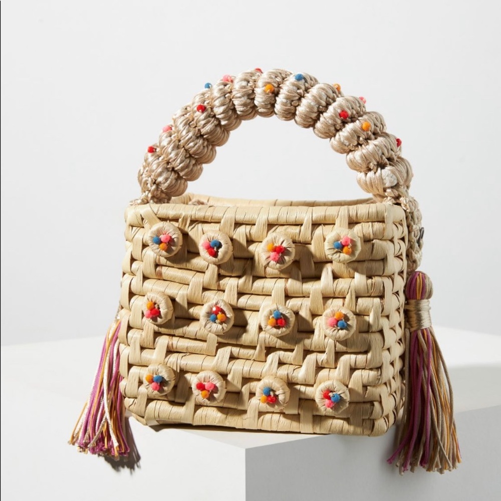 CATARINA MINA Anthropologie Hand Woven Mini Handbag with Colorful Bead Accent